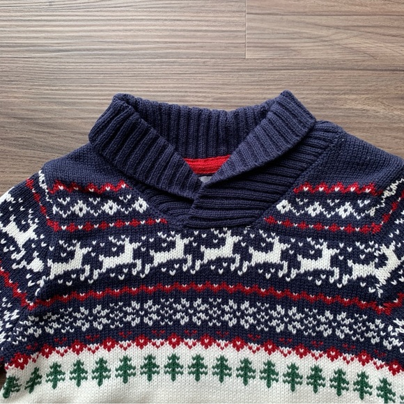 Sale! Tahari Boy Christmas Sweater with Knit Reindeer & Shawl Neckline Size 2T - Picture 2 of 6